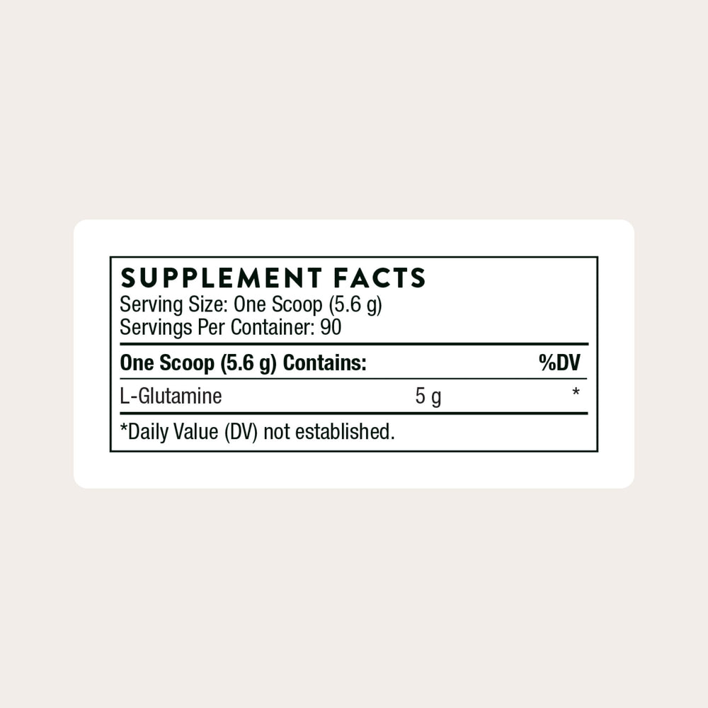 Thorne L-Glutamine bottle pouring showing convenient dosing after workouts.
