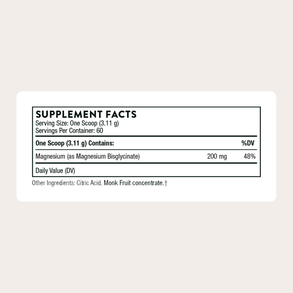 Thorne magnesium bisglycinate powder scoop for easy nightly use.