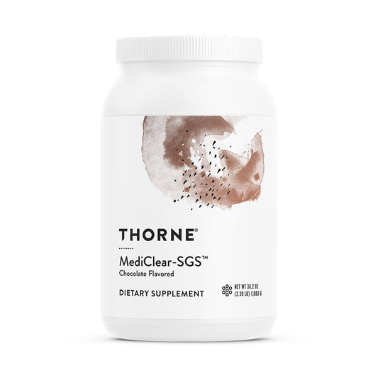 THORNE MediClear-SGS chocolate bottle front showing detox support.