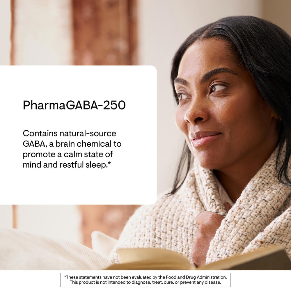 Label details show 250 mg GABA per capsule.