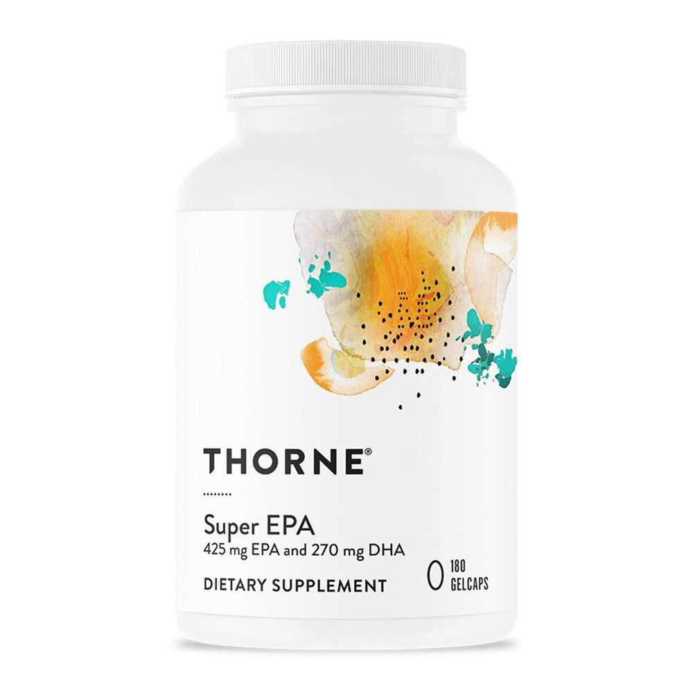 Thorne Super EPA bottle ready for daily omega-3 routine.