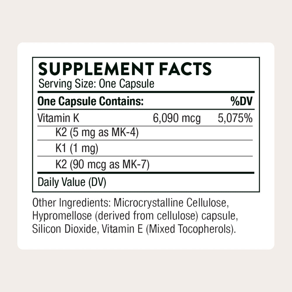 THORNE Vitamin K bottle pour illustrating daily dosing convenience