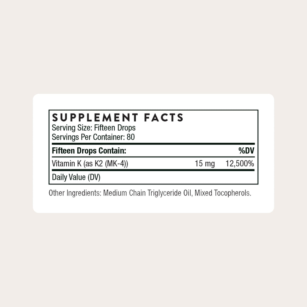 THORNE Vitamin K2 Liquid dropper top enabling precise 1 mg dosing