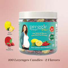 Three Lollies Preggie Drops Plus sour lemon lozenges close-up highlighting refreshing flavor.