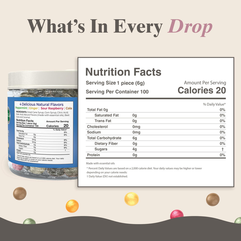 Three Lollies Queasy Drops peppermint-drops with fresh flavor and relief