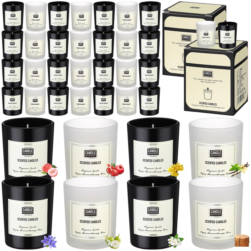 Threlaco 72-pack scented candles in black and white jars for stylish home fragrance.
