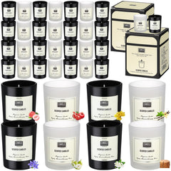 Threlaco 72-pack scented candles in black and white jars for stylish home fragrance.