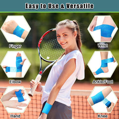 Threlaco cohesive bandage wrap applied to knee for secure, residue-free placement.