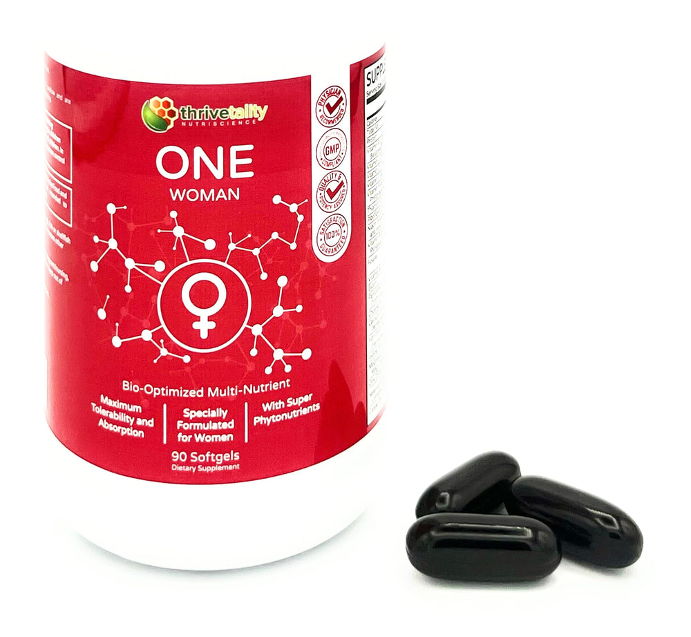 Thrivetality One Woman bottle closeup for daily wellness support