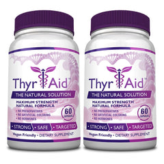 ThryAid thyroid support bottle, vegan-friendly formula for daily balance.