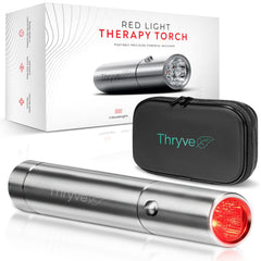 Thryve handheld infrared torch shown for convenient at-home light therapy sessions.