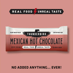 Thunderbird Bars gluten-free certifications emblem with wholesome fruit and nut blend.