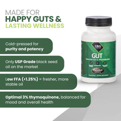 ThymoQuin bottle with dosage details for daily gut support