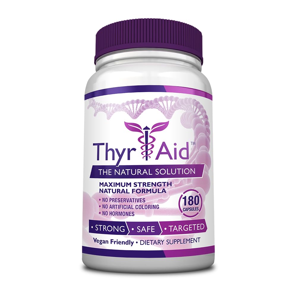 ThyrAid bottle front view, vegan thyroid support supplement for daily wellness.