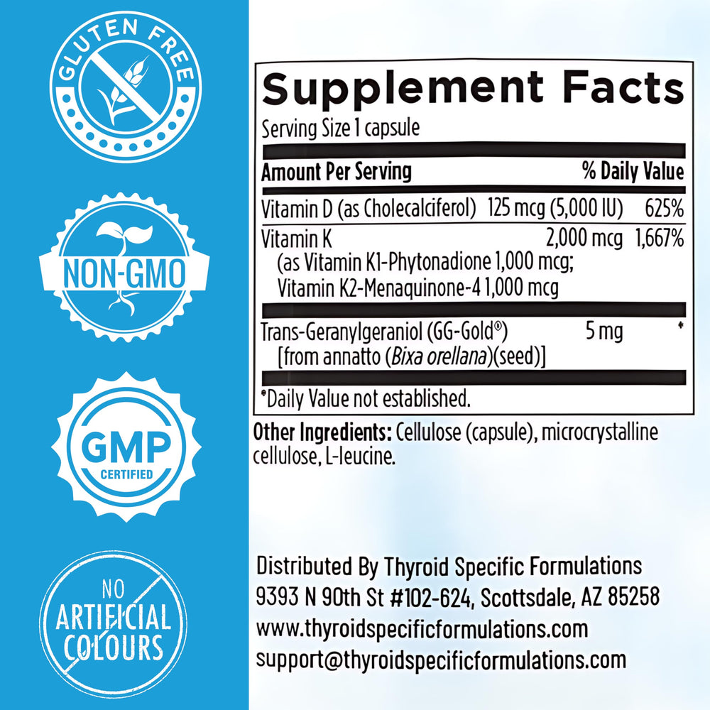 Thyroid Specific Formulations label close-up highlights iodine-free, thyroid-friendly nutrition.