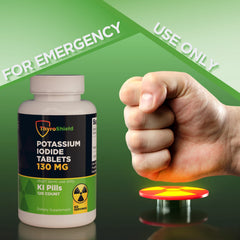 ThyroShield label shows safety instructions for informed use.