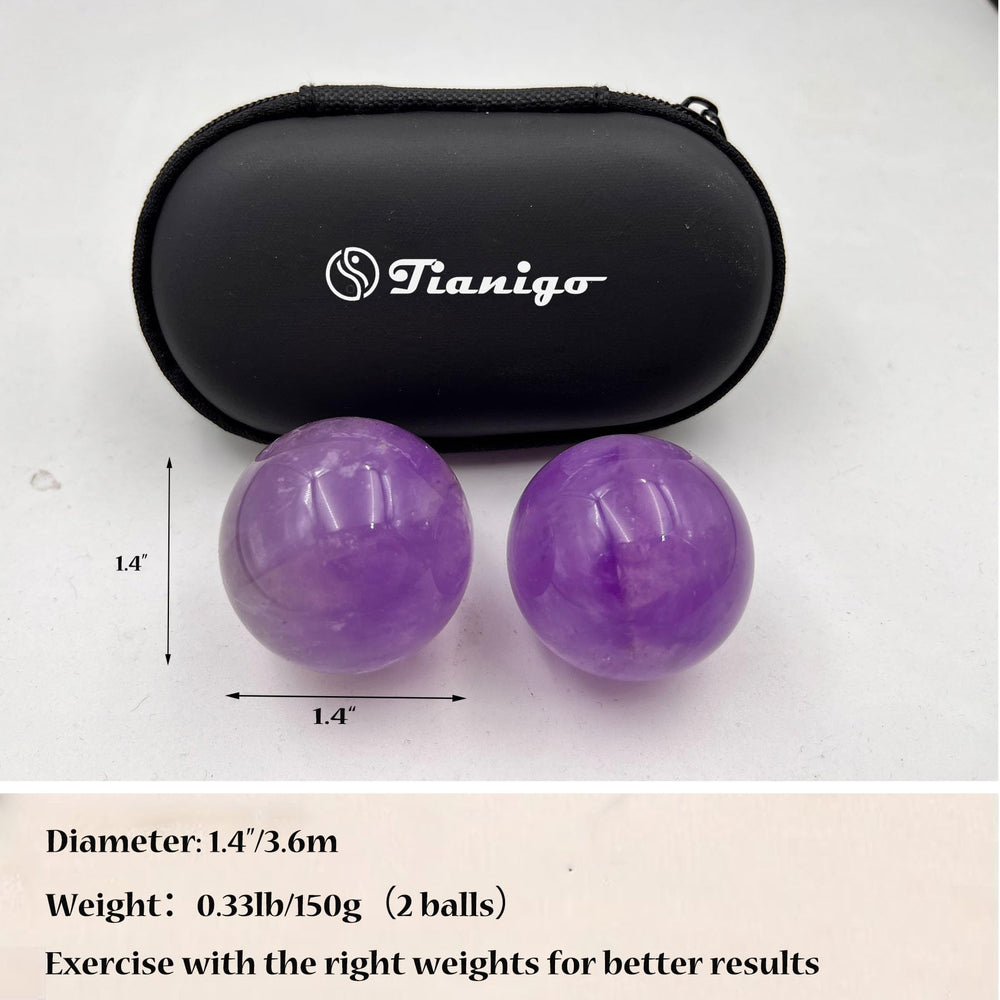 Tianigo Baoding Balls amethyst-crystal texture closeup highlighting natural character.