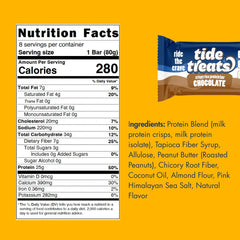 Close-up of Tidetreats Crispy Rice Bar chocolate flavor with visible crunch.
