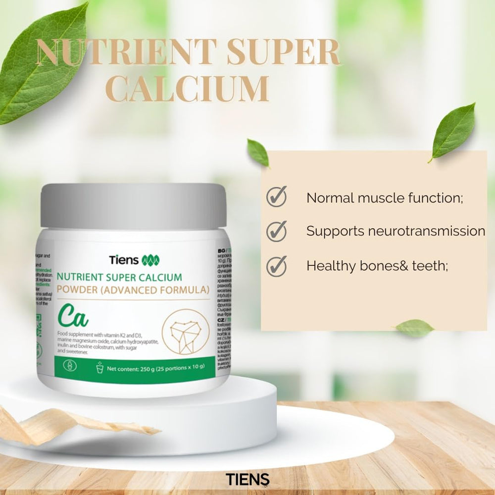 Pouring TIENS Calcium powder into a glass demonstrates simple daily use