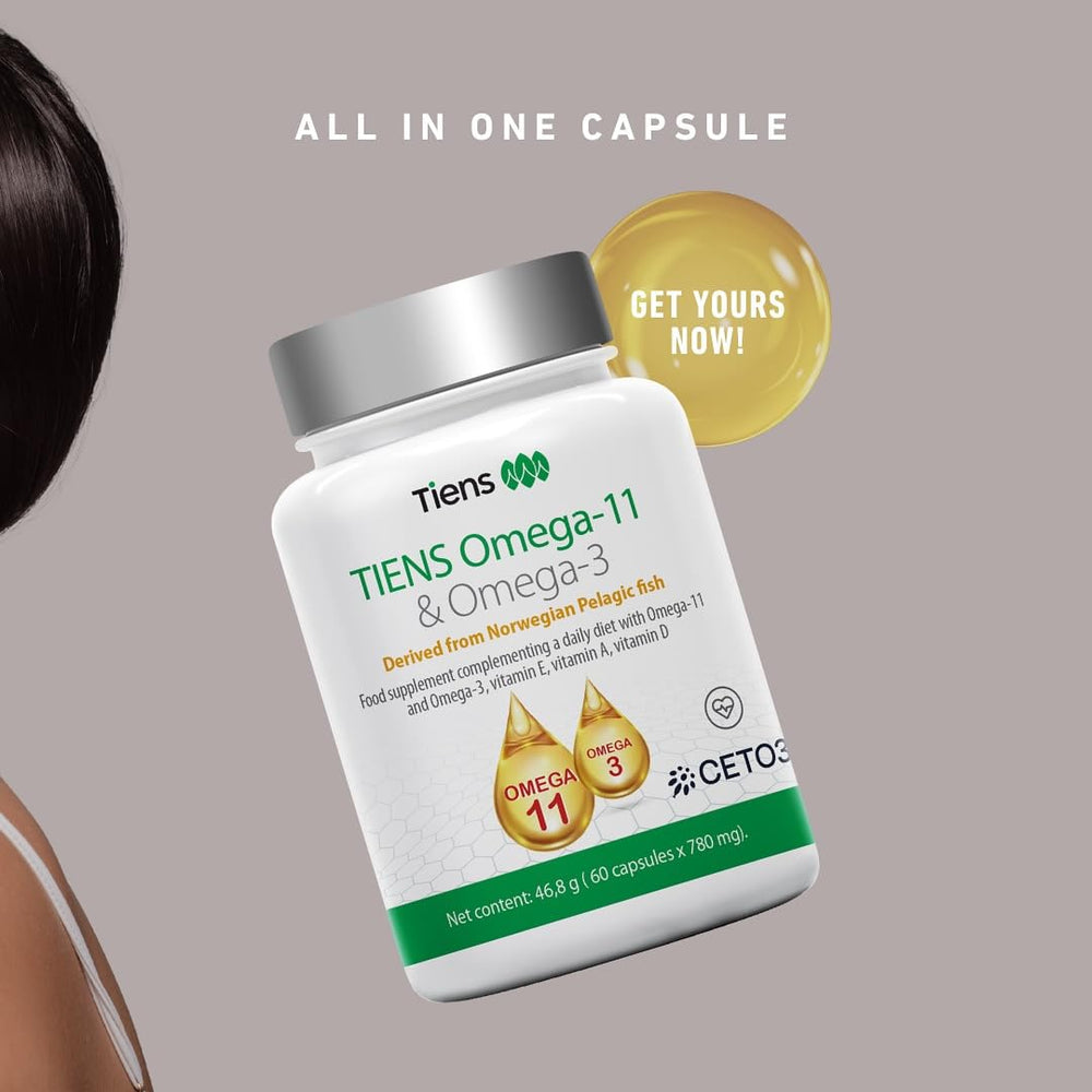 Tiens Omega 3 & 11 bottle on kitchen counter