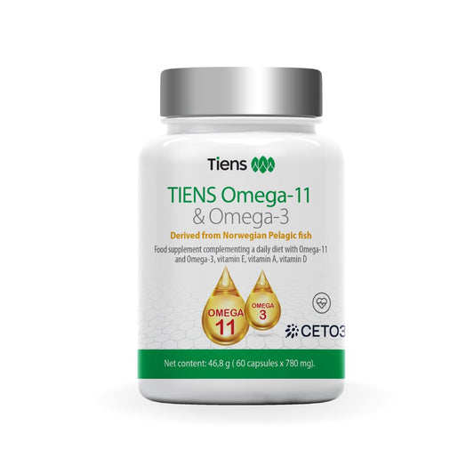 Tiens Omega 3 & 11 softgels bottle for easy daily supplementation