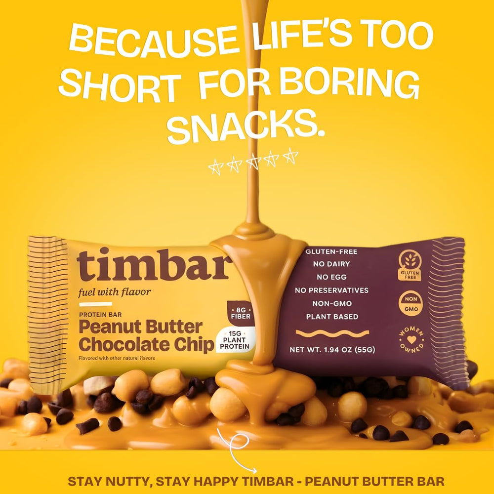 TIMBAR plant-based protein 15g label—high-protein option for workouts and active days.