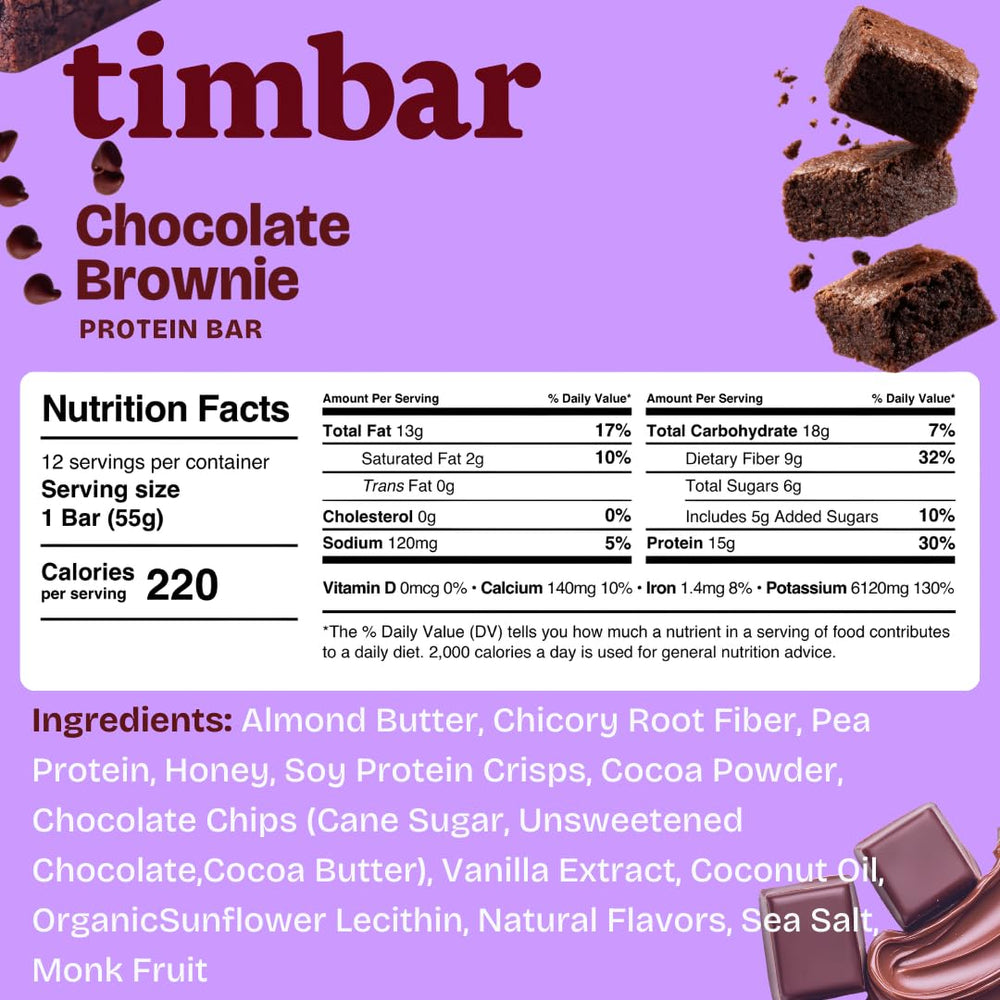 TIMBAR Plant-Based Protein Bars pack designed for on-the-go fueling and protein support.