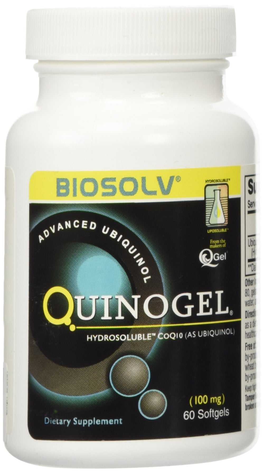 Tishcon QuinoGel ubiquinol softgel bottle designed for easy daily use.