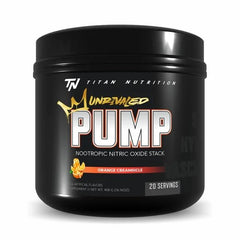 Titan Nutrition Pump Unrivaled bottle on countertop for nitric oxide support.