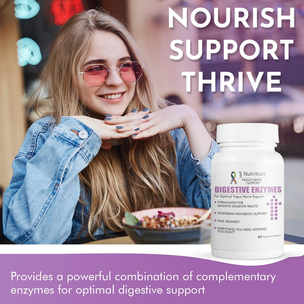 TJ Nutrition Digestive Enzymes supports daily routines for better digestion and gut flora balance.