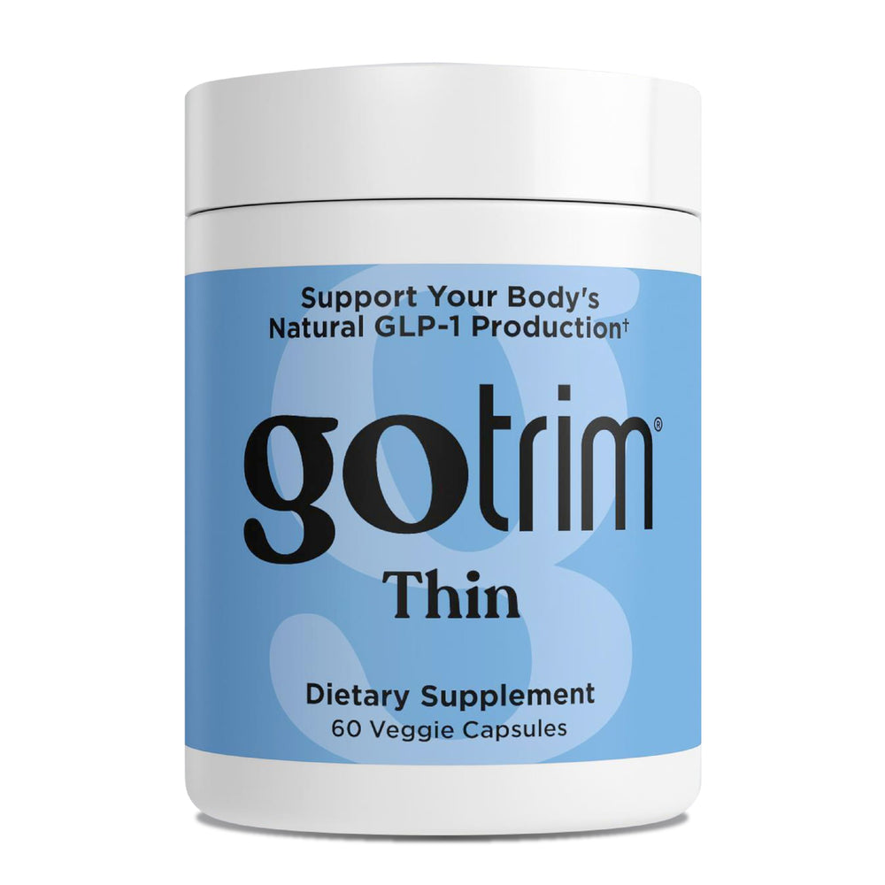 TLS GoTrim bottle front showing vegan satiety support for daily routines.