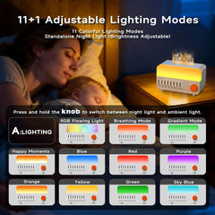TMEHM diffuser with 12-color LED lighting for mood-enhancing ambience.