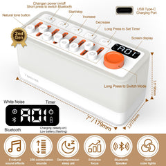 TMEHM 3-in-1 Sleep Sound Machine with 11 brightness levels for ambient lighting