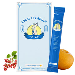 TO. AM Recovery Boost jelly stick packaging shows a portable post-event wellness option.