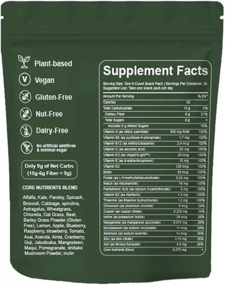 TOGOLIUN Greens Gummies label highlights chlorella and spirulina ingredients