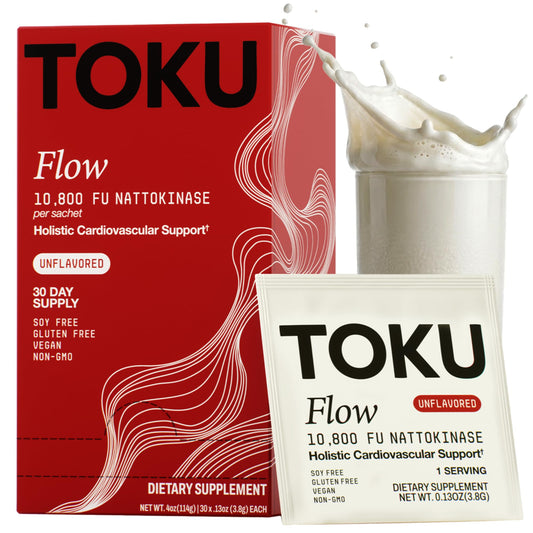 Toku Flow nattokinase 10800fu powder packet may support daily circulation.