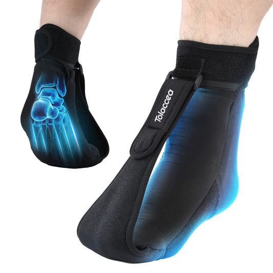 Tolaccea full-foot ice gel pack sock provides even cooling from sole to ankle