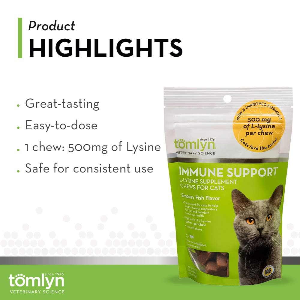 Tomlyn Lysine chews dosing makes administration simple during travel
