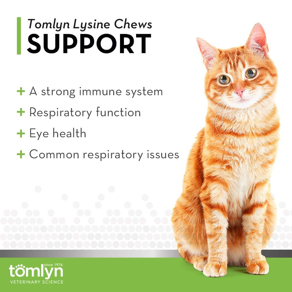 Tomlyn Lysine chews fish flavor highlights easy dosing for daily feline support