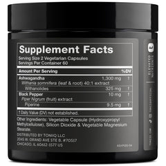 Toniiq Ashwagandha label close-up highlights high withanolide content