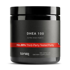 Toniiq DHEA 100mg bottle front showing premium packaging and purity emphasis.