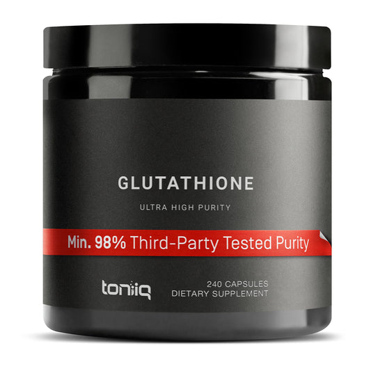 Toniiq Glutathione 1000mg capsules bottle with high purity for potent bioavailability
