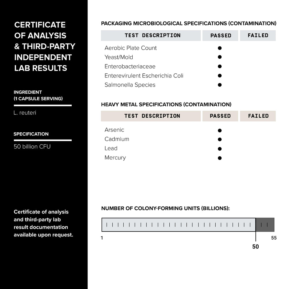 Toniiq third party test seal on probiotic bottle for purity