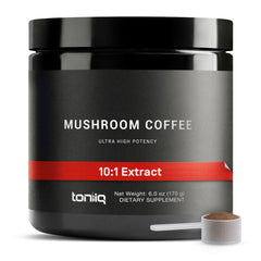 Toniiq Mushroom Coffee bag with 10-mushroom blend promotes daily energy.
