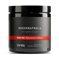 Toniiq Resveratrol-Quercetin-MCT bottle front highlighting enhanced bioavailability