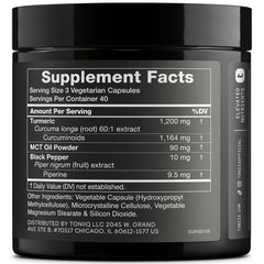 Toniiq Turmeric Curcumin 97% curcuminoids label indicating high potency.