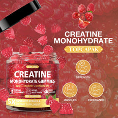 TOPCAPAK Creatine Gummies raspberry-shape closeup shows tasty flavor.