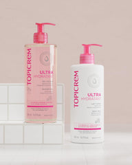 Topicrem Ultra-Hydratant Shower Gel demonstrates easy application on wet skin.