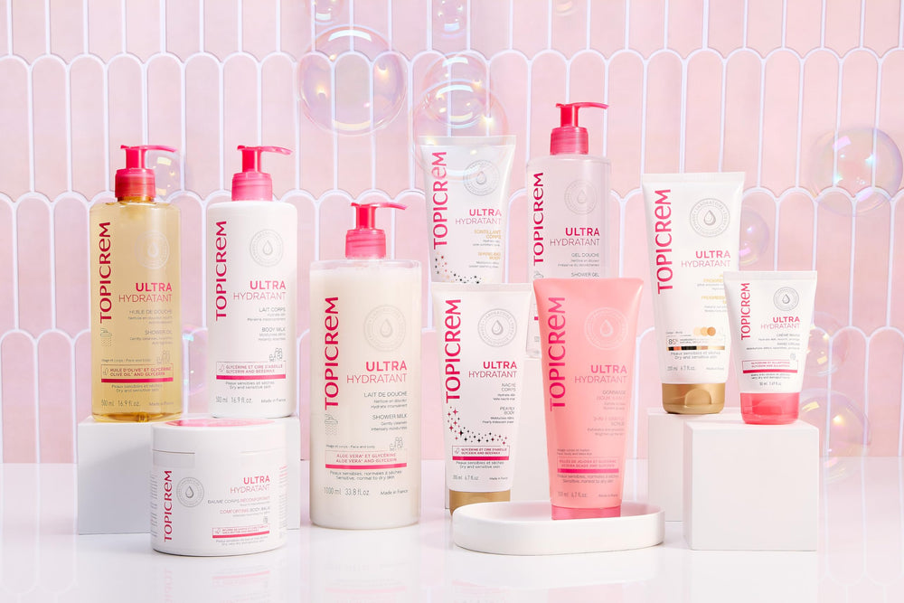 Topicrem Ultra-Hydratant Shower Gel communicates a safe, family-friendly cleansing option.