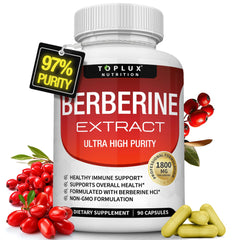 Toplux Berberine bottle front showing high-potency formula for daily support